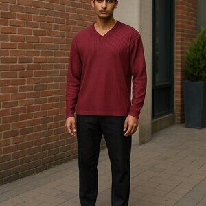 Dangerous Willie Medium?? Maroon Long Sleeve Ribbed Pullover V Neck Disco Shirt